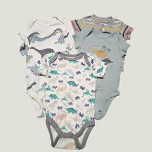 5 Pack of Baby Boy Bodysuits 3-6 Mos Solid, Dinosaur & Striped Patterns